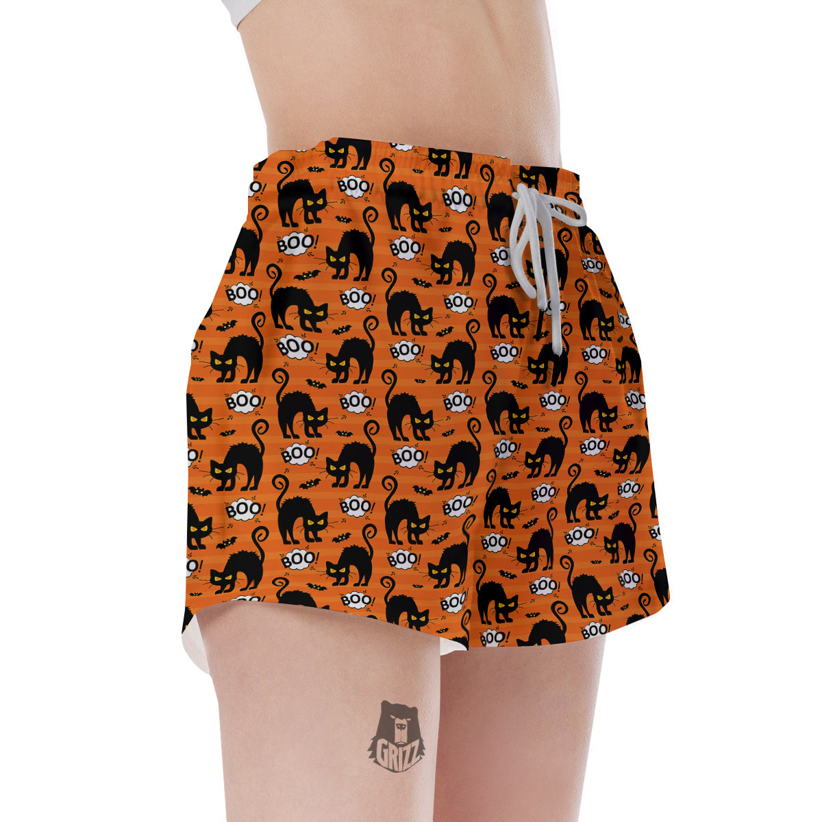 Striped Orange Black Cat Angry Print Pattern Women's Shorts-grizzshop