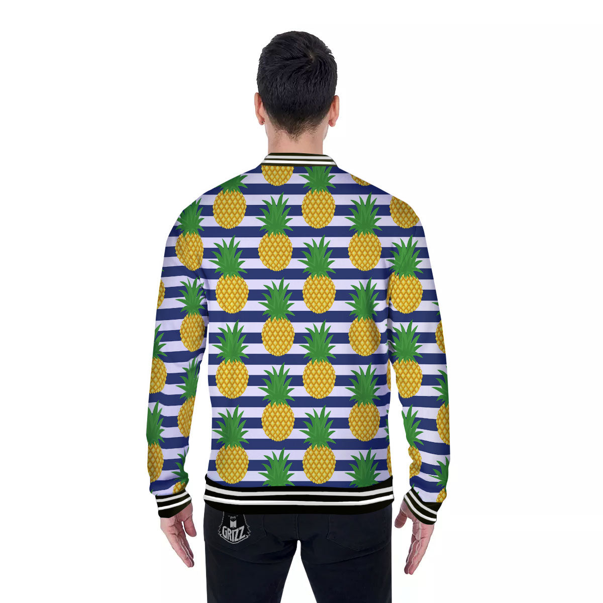 Striped Pineapple Print Pattern Baseball Jacket-grizzshop