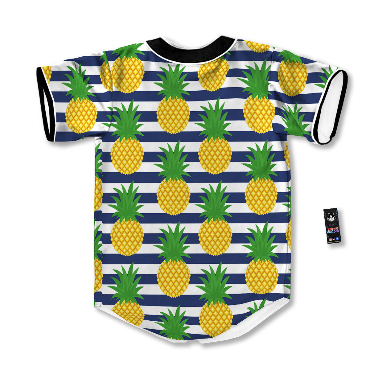 Striped Pineapple Print Pattern Baseball Jersey-grizzshop