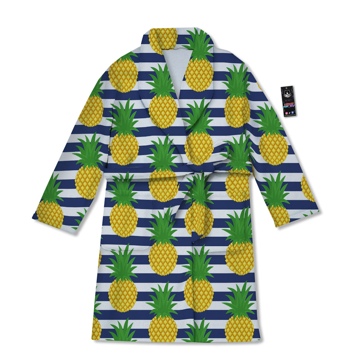 Striped Pineapple Print Pattern Bathrobe-grizzshop