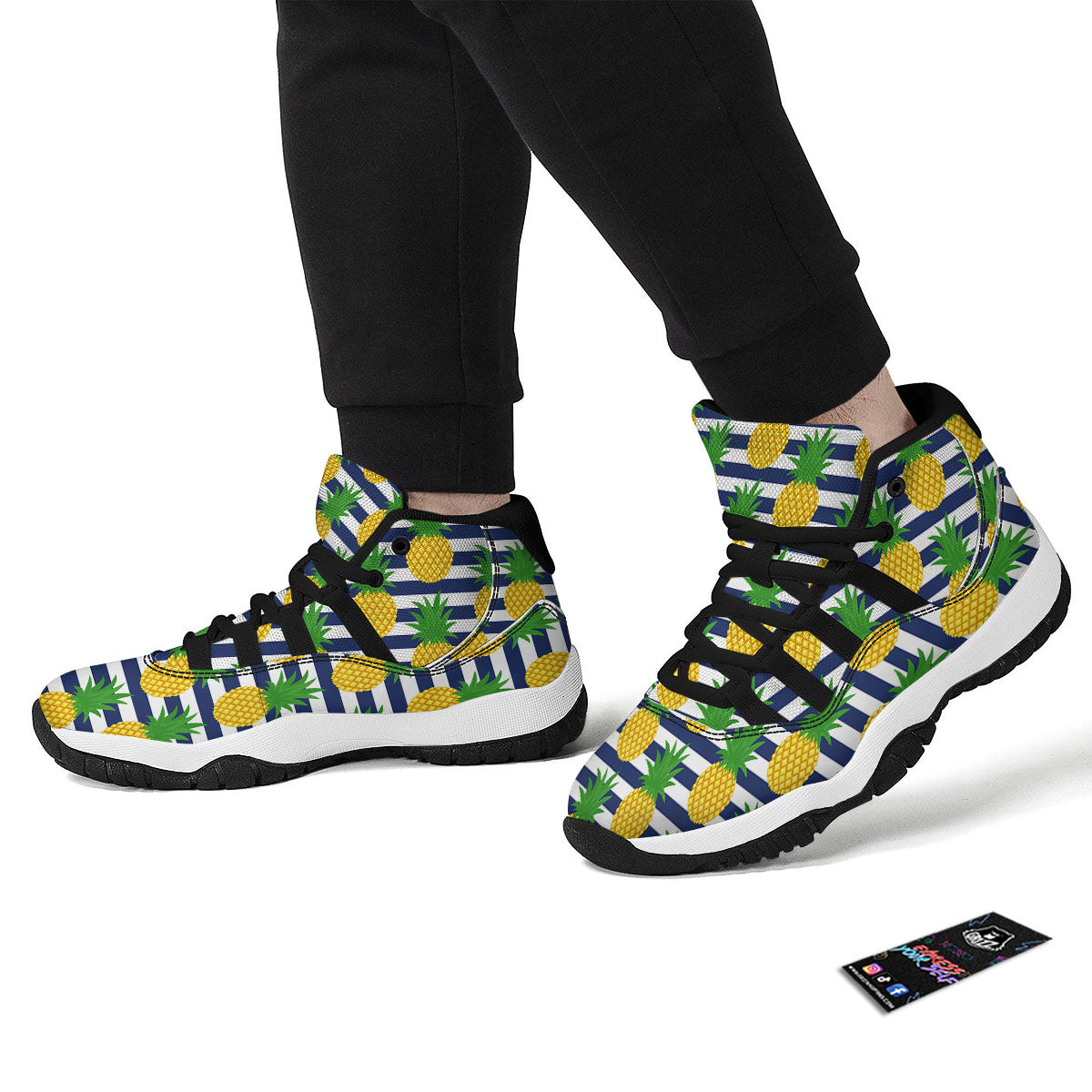 Striped Pineapple Print Pattern Black Bball Shoes-grizzshop