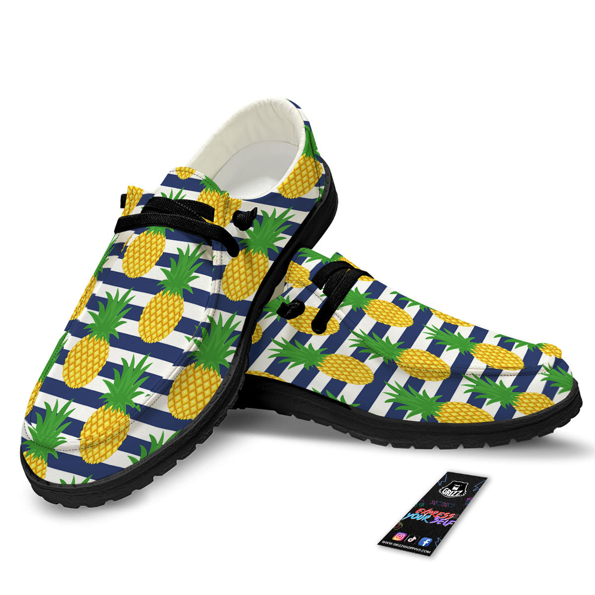 Striped Pineapple Print Pattern Black Loafers-grizzshop