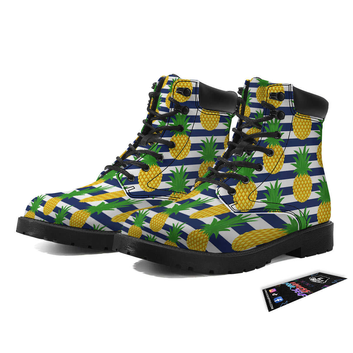 Striped Pineapple Print Pattern Boots-grizzshop