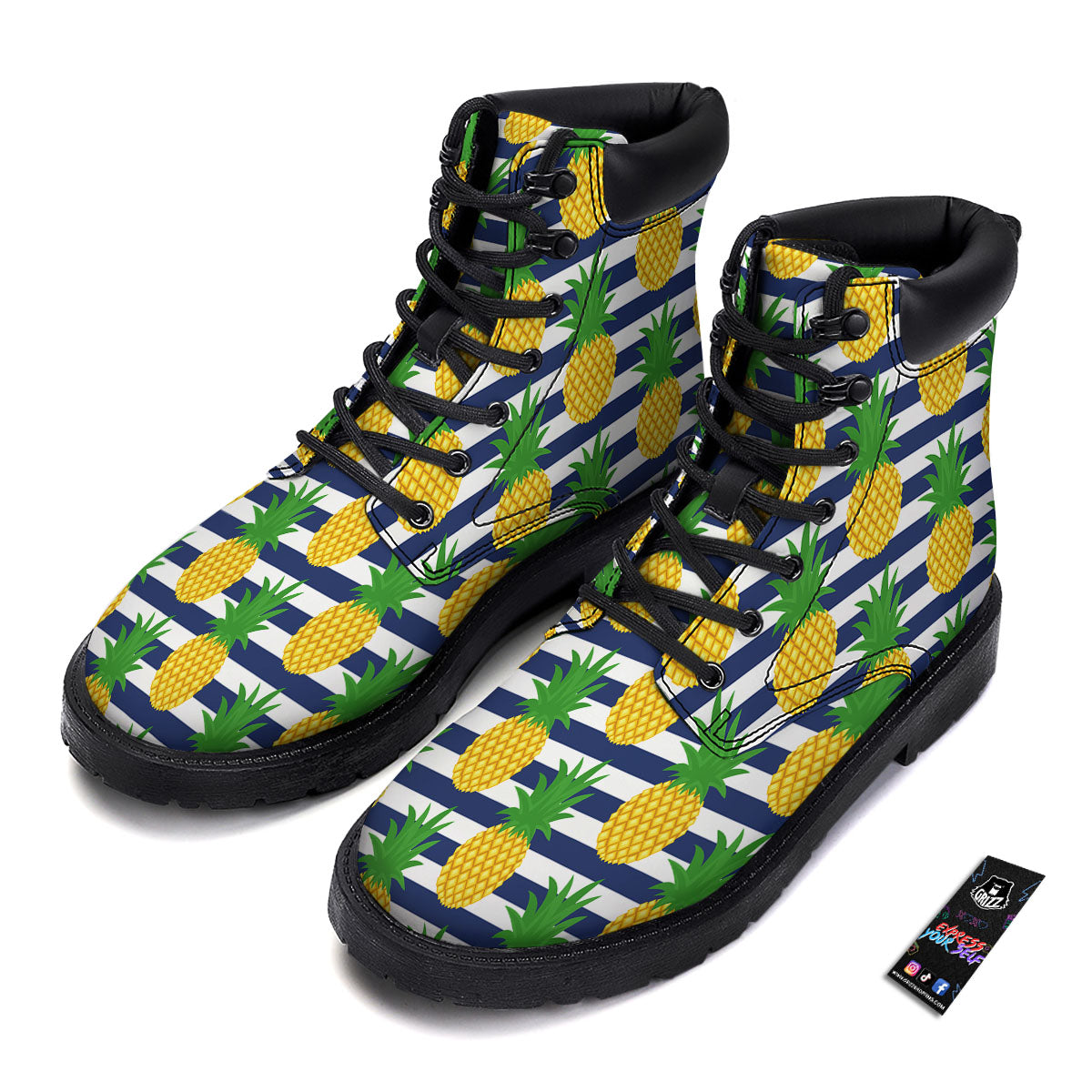Striped Pineapple Print Pattern Boots-grizzshop