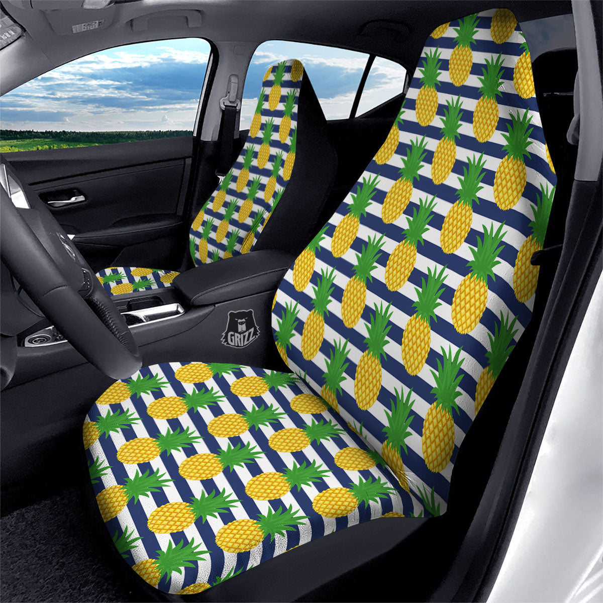 Striped Pineapple Print Pattern Car Seat Covers-grizzshop