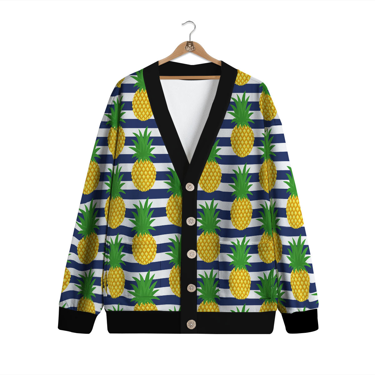 Striped Pineapple Print Pattern Cardigan-grizzshop