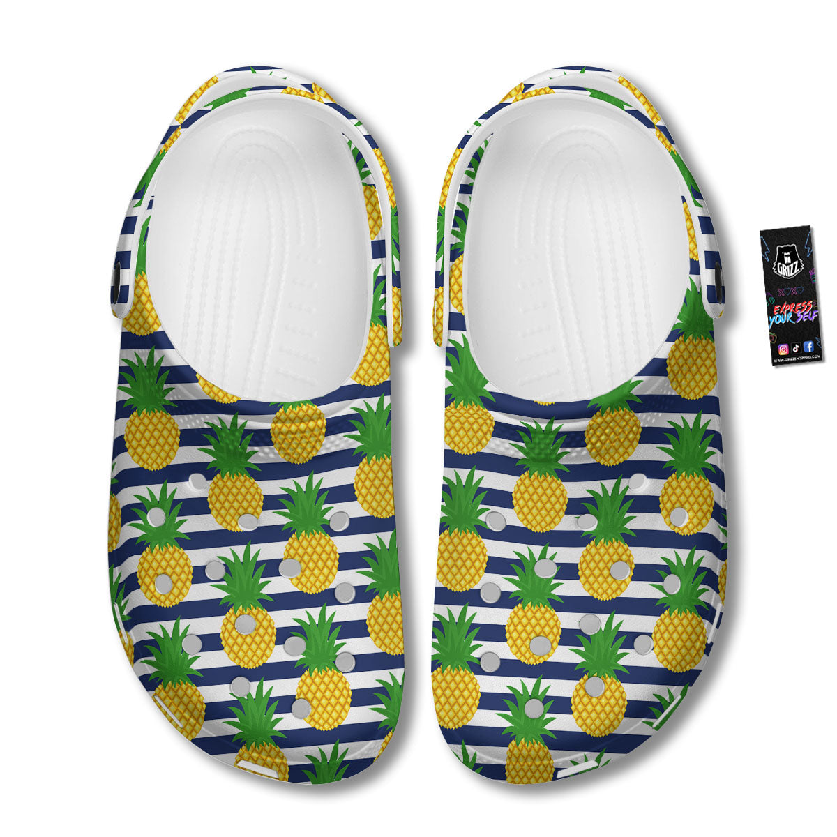 Striped Pineapple Print Pattern Clog-grizzshop