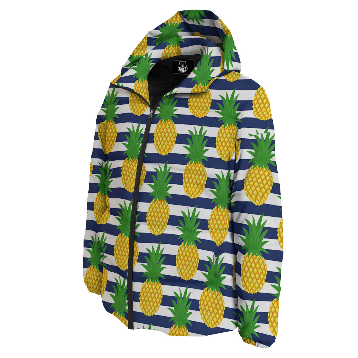 Striped Pineapple Print Pattern Down Jacket-grizzshop