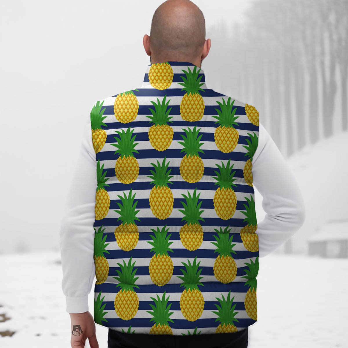 Striped Pineapple Print Pattern Down Vest