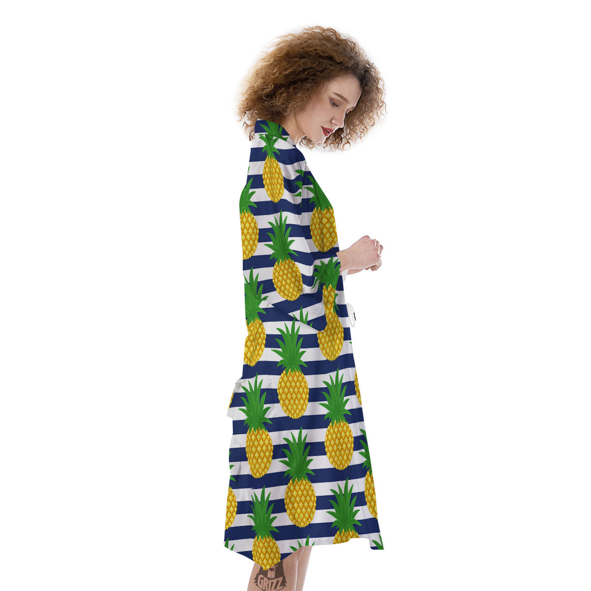 Striped Pineapple Print Pattern Kimono-grizzshop