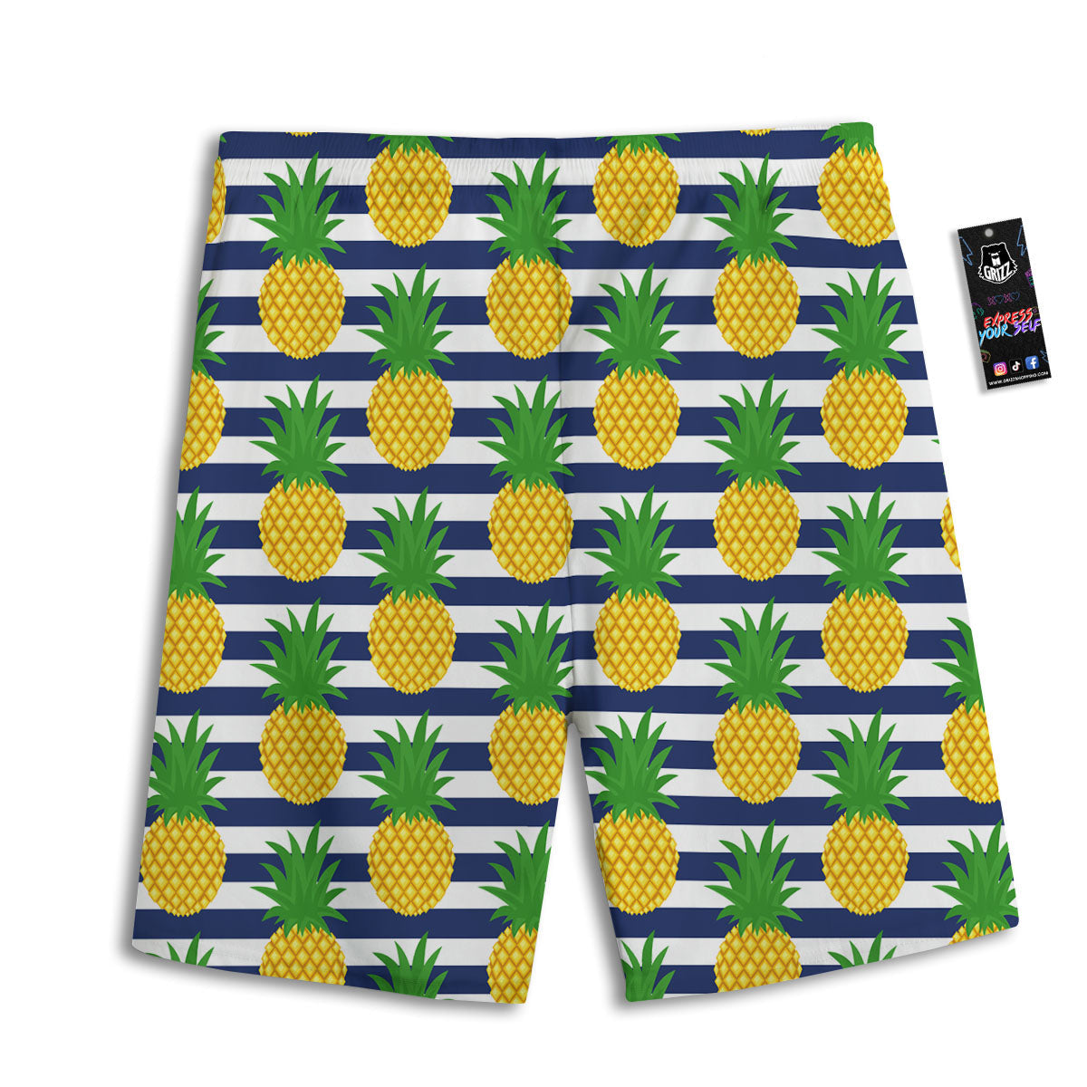 Striped Pineapple Print Pattern Men's Athletic Shorts
