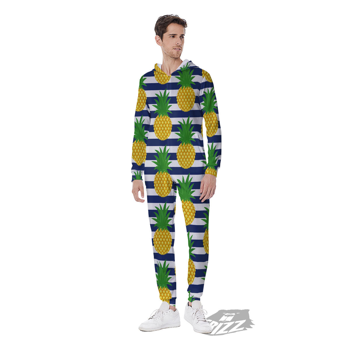 Striped Pineapple Print Pattern Men's Jumpsuit-grizzshop