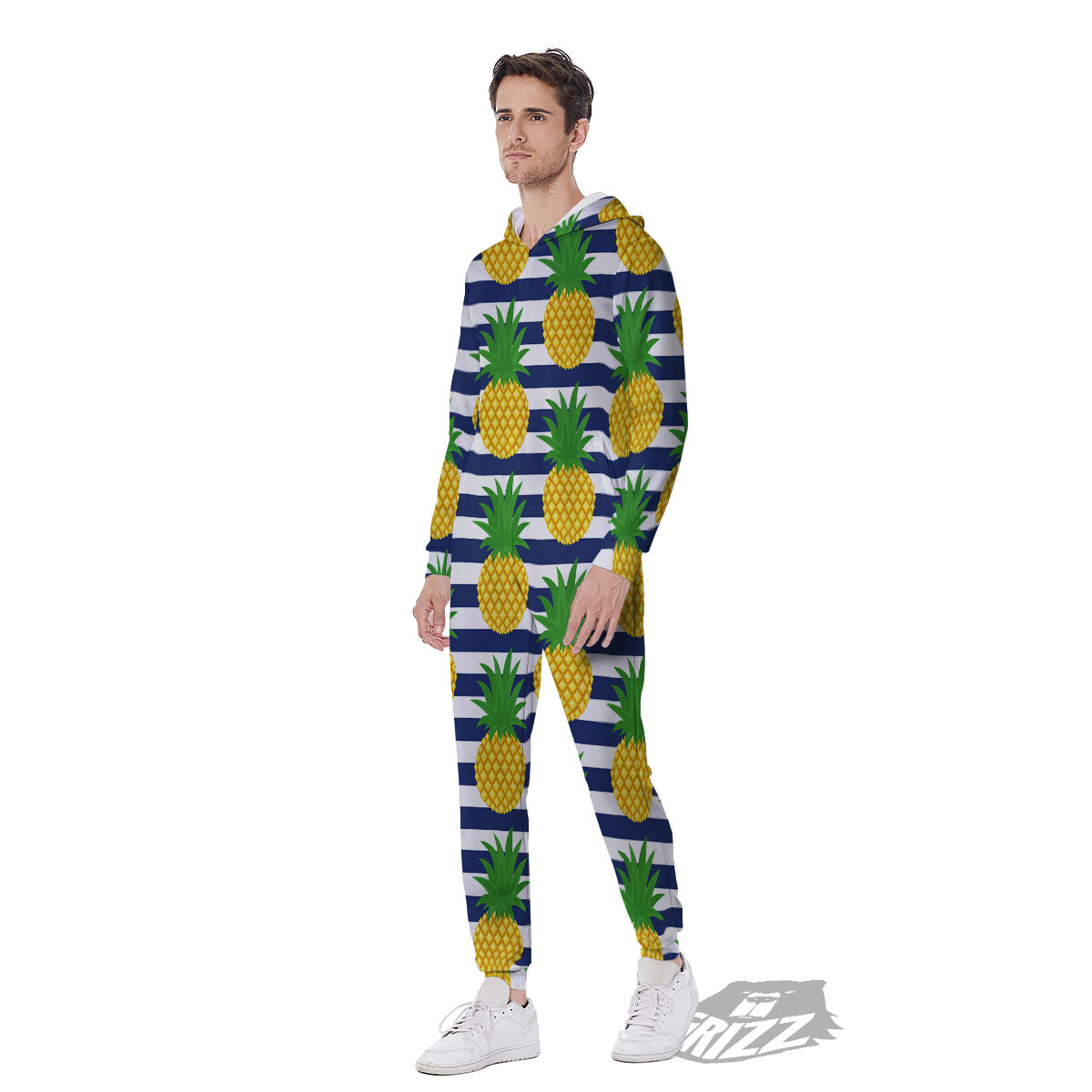 Striped Pineapple Print Pattern Men's Jumpsuit-grizzshop