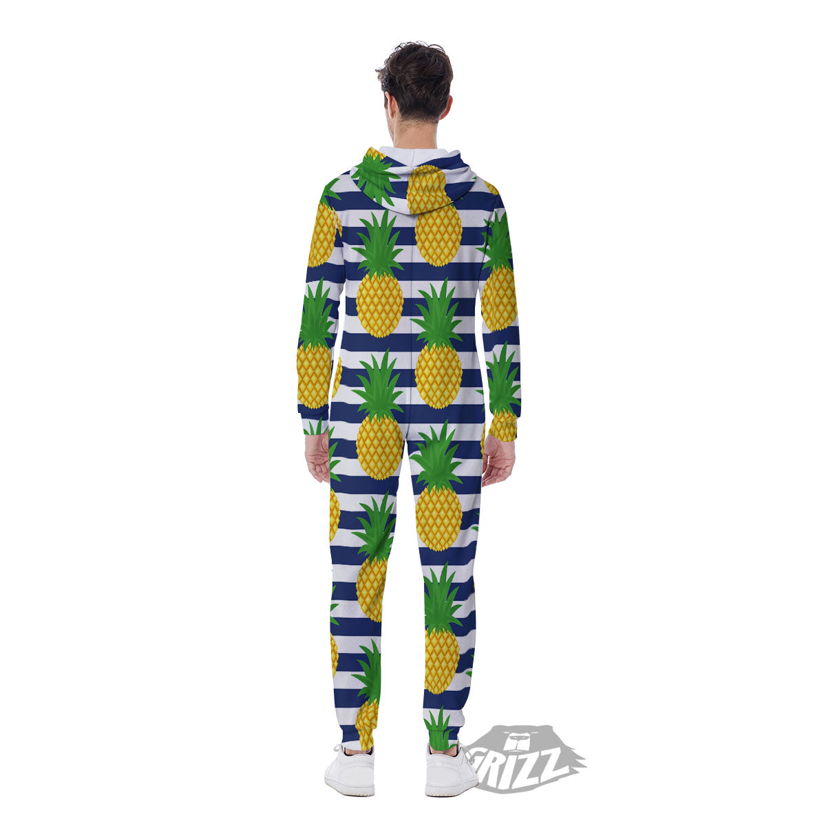 Striped Pineapple Print Pattern Men's Jumpsuit-grizzshop