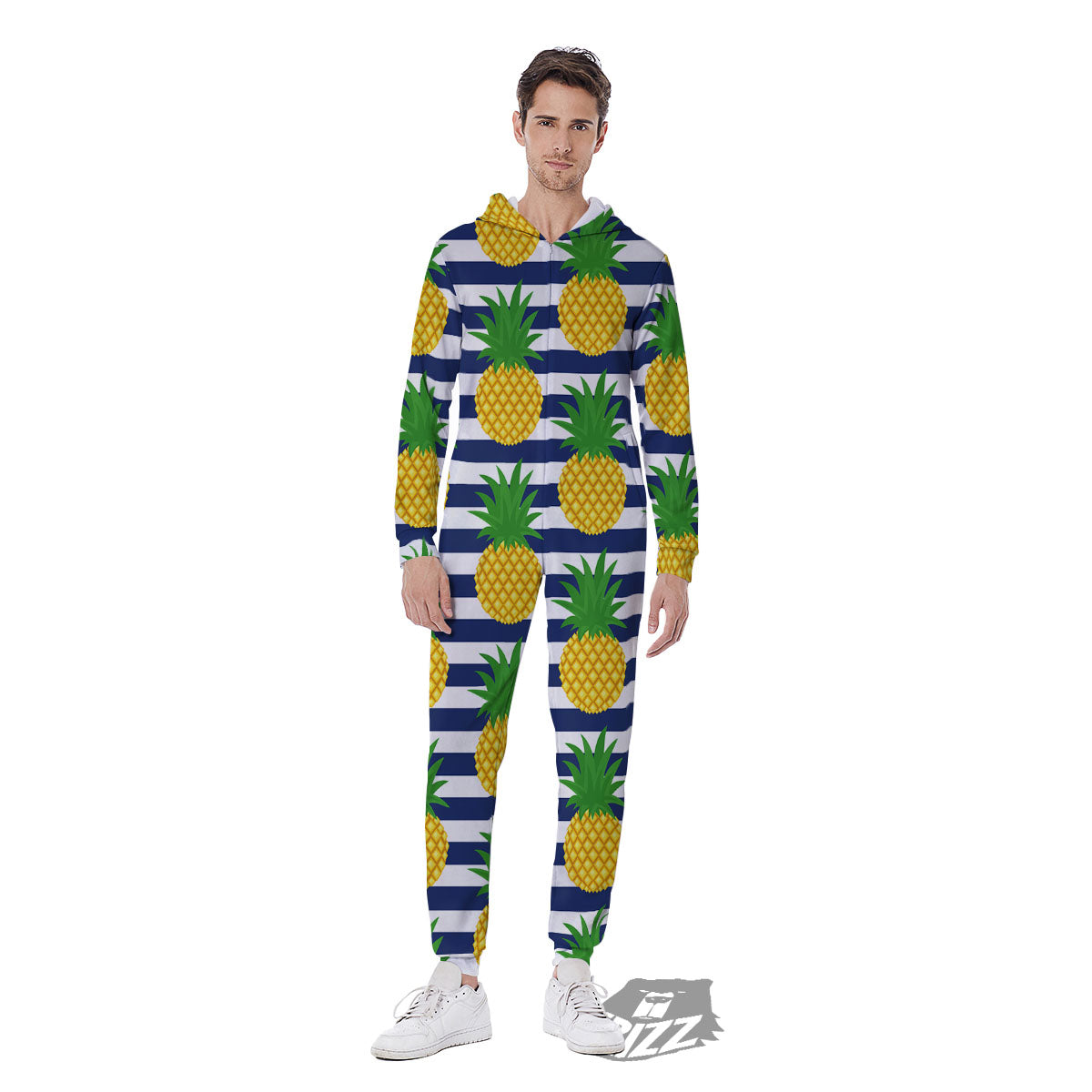 Striped Pineapple Print Pattern Men's Jumpsuit-grizzshop