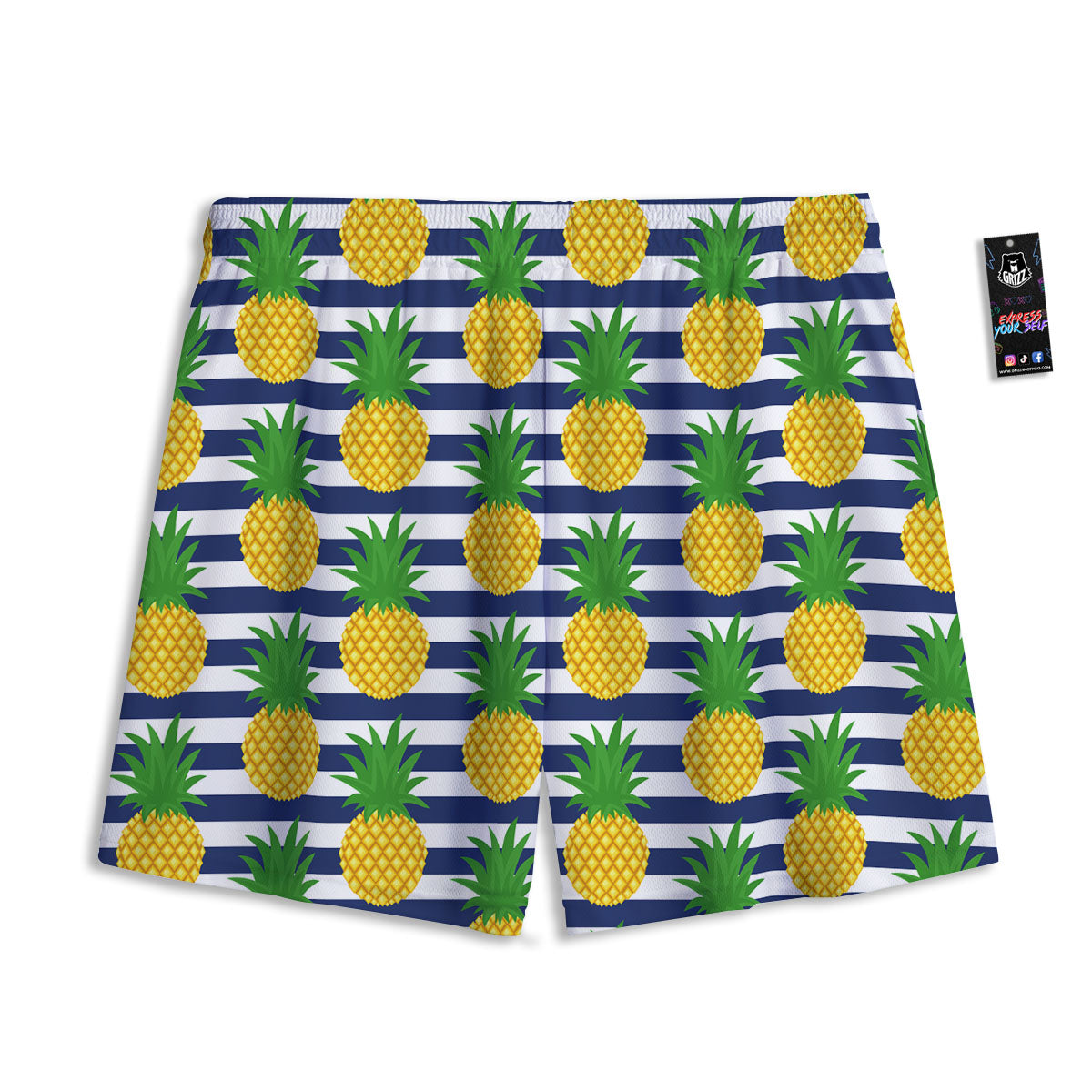 Striped Pineapple Print Pattern Mesh Shorts
