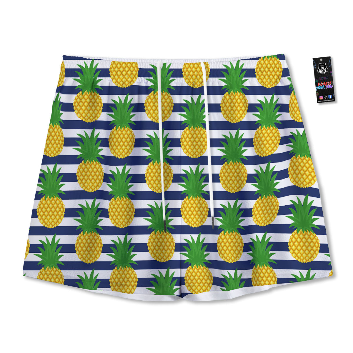 Striped Pineapple Print Pattern Mesh Shorts
