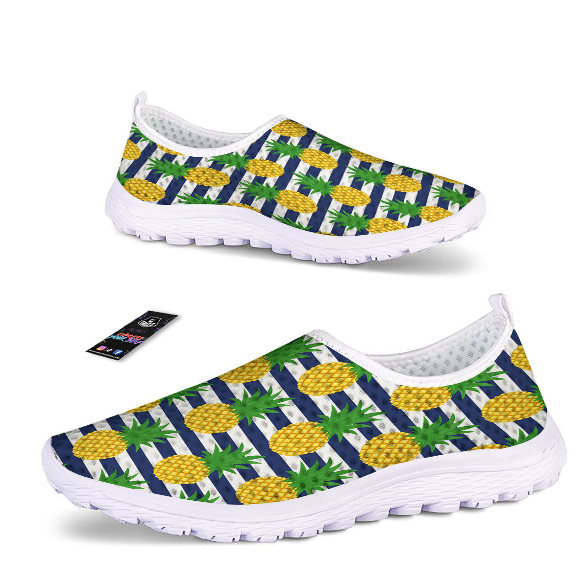 Striped Pineapple Print Pattern Nurse Shoes-grizzshop