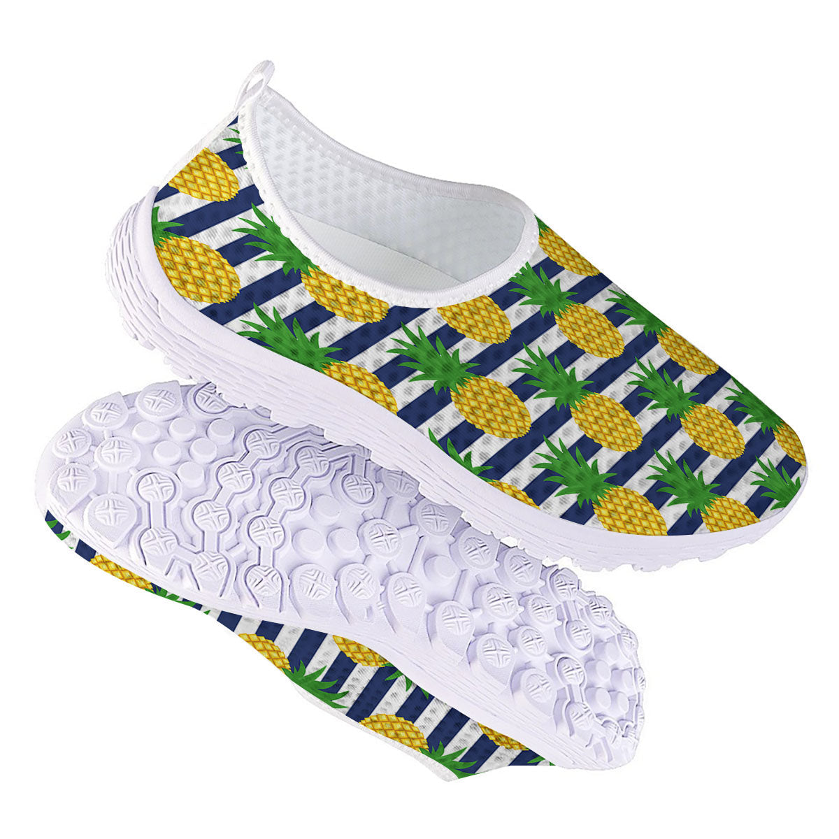 Striped Pineapple Print Pattern Nurse Shoes-grizzshop