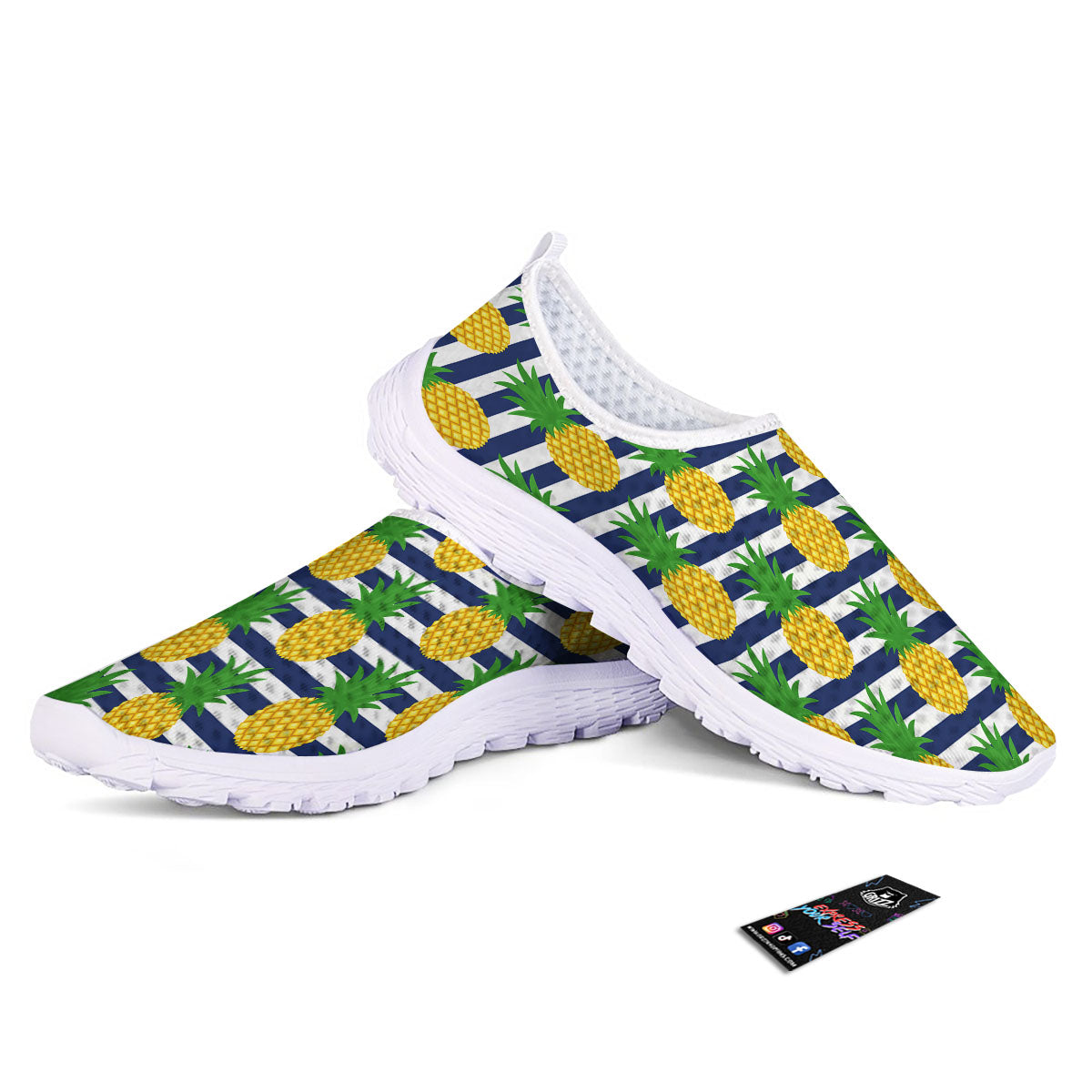 Striped Pineapple Print Pattern Nurse Shoes-grizzshop