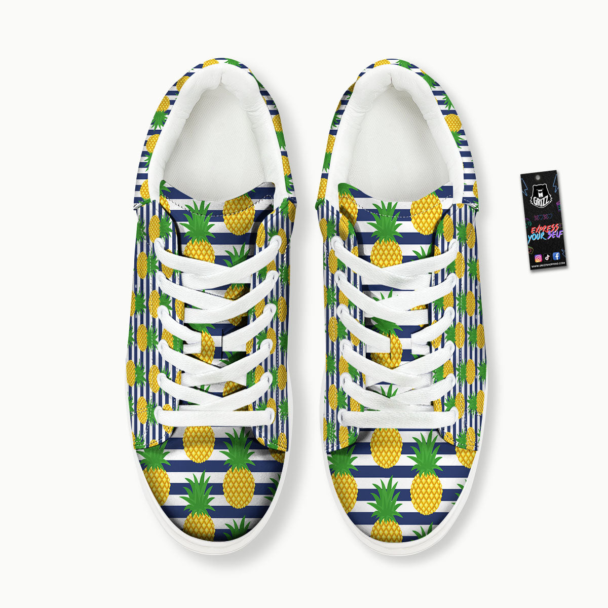 Striped Pineapple Print Pattern Platform Shoes-grizzshop