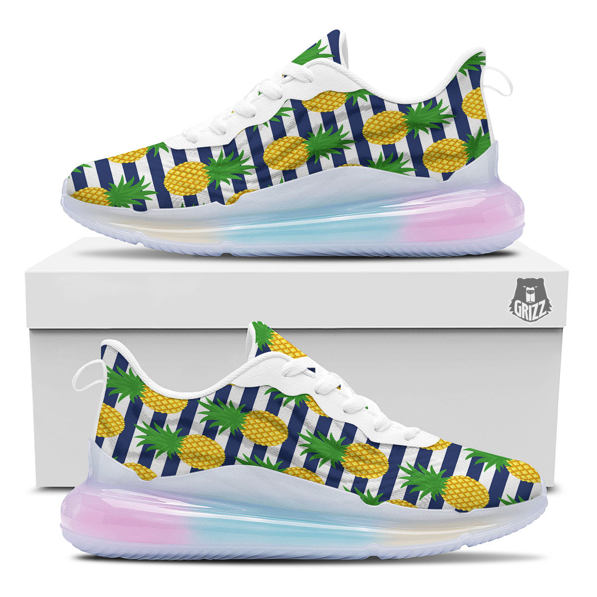 Striped Pineapple Print Pattern Running Sneakers-grizzshop