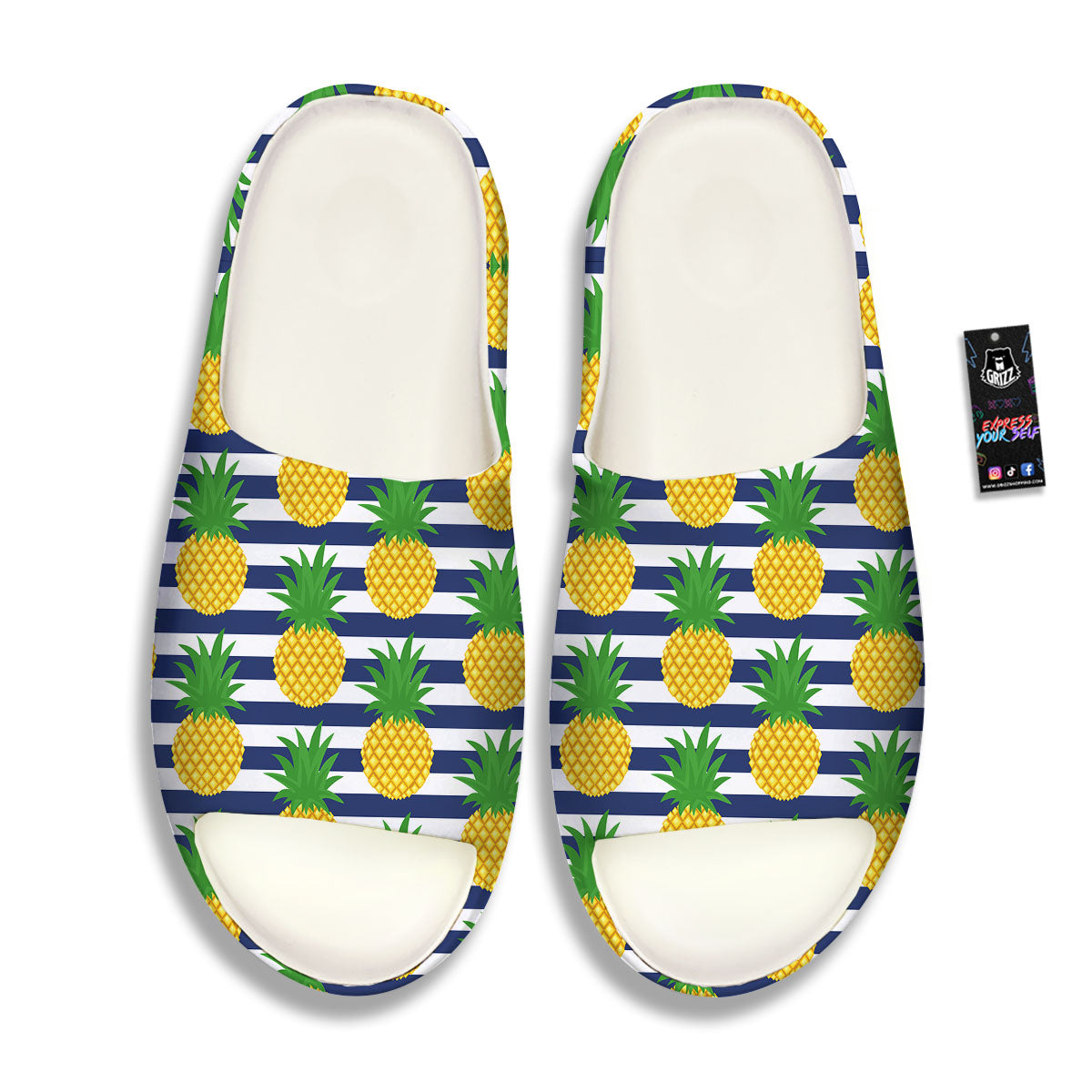 Striped Pineapple Print Pattern Sandals-grizzshop