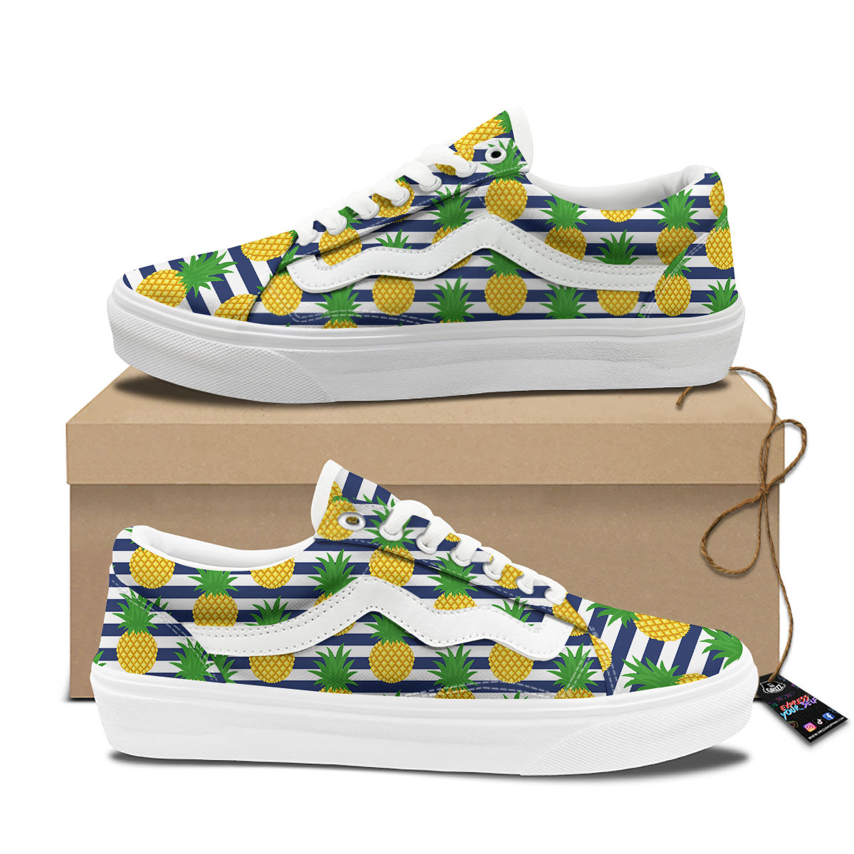 Striped Pineapple Print Pattern Skate Shoes-grizzshop