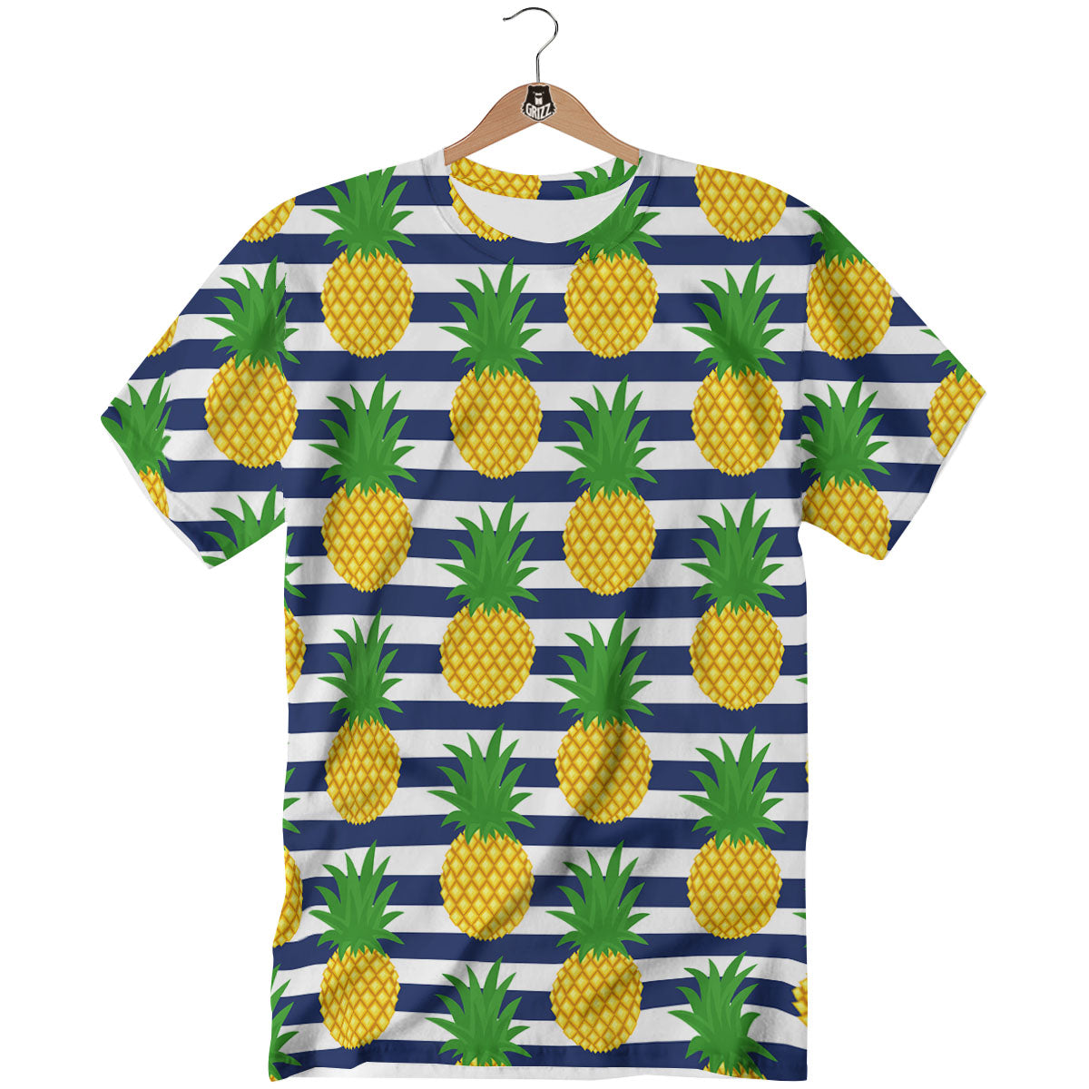 Striped Pineapple Print Pattern T-Shirt-grizzshop
