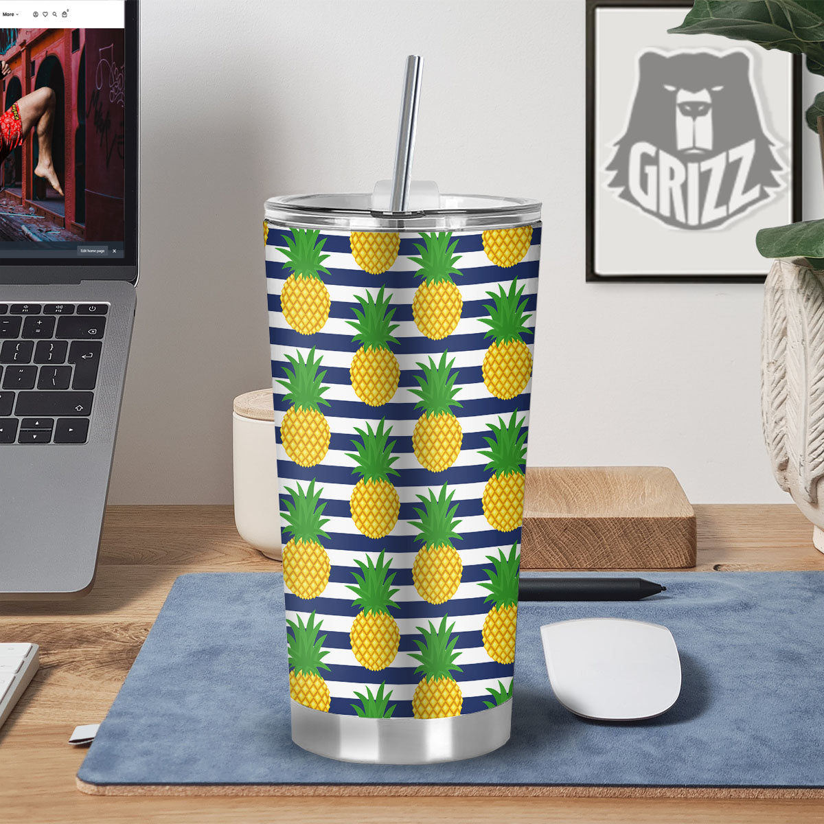 Striped Pineapple Print Pattern Tumbler-grizzshop