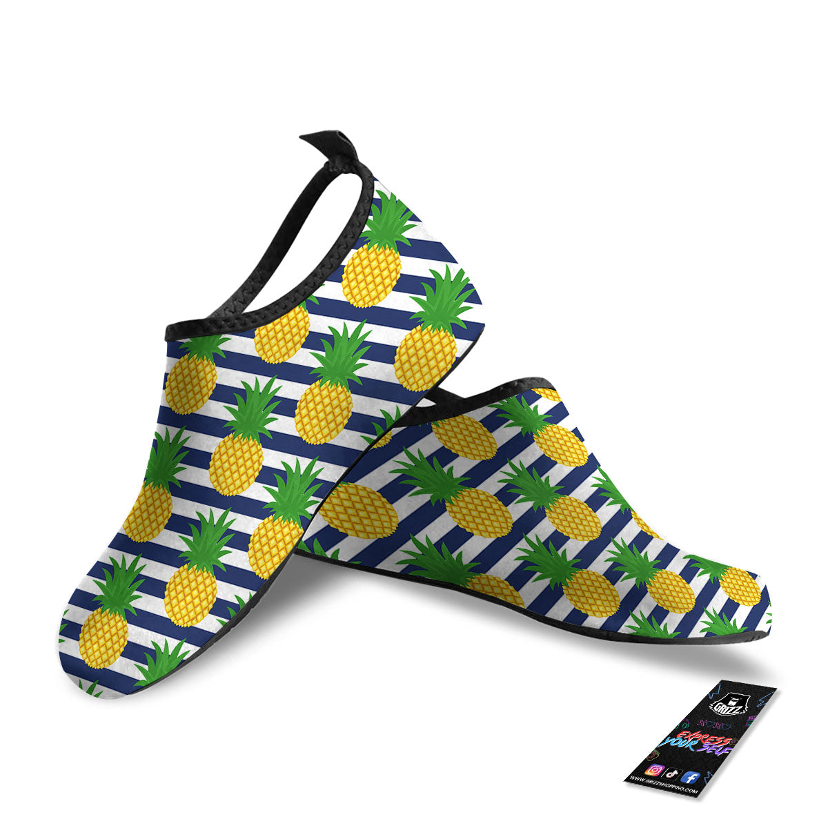 Striped Pineapple Print Pattern Water Shoes-grizzshop
