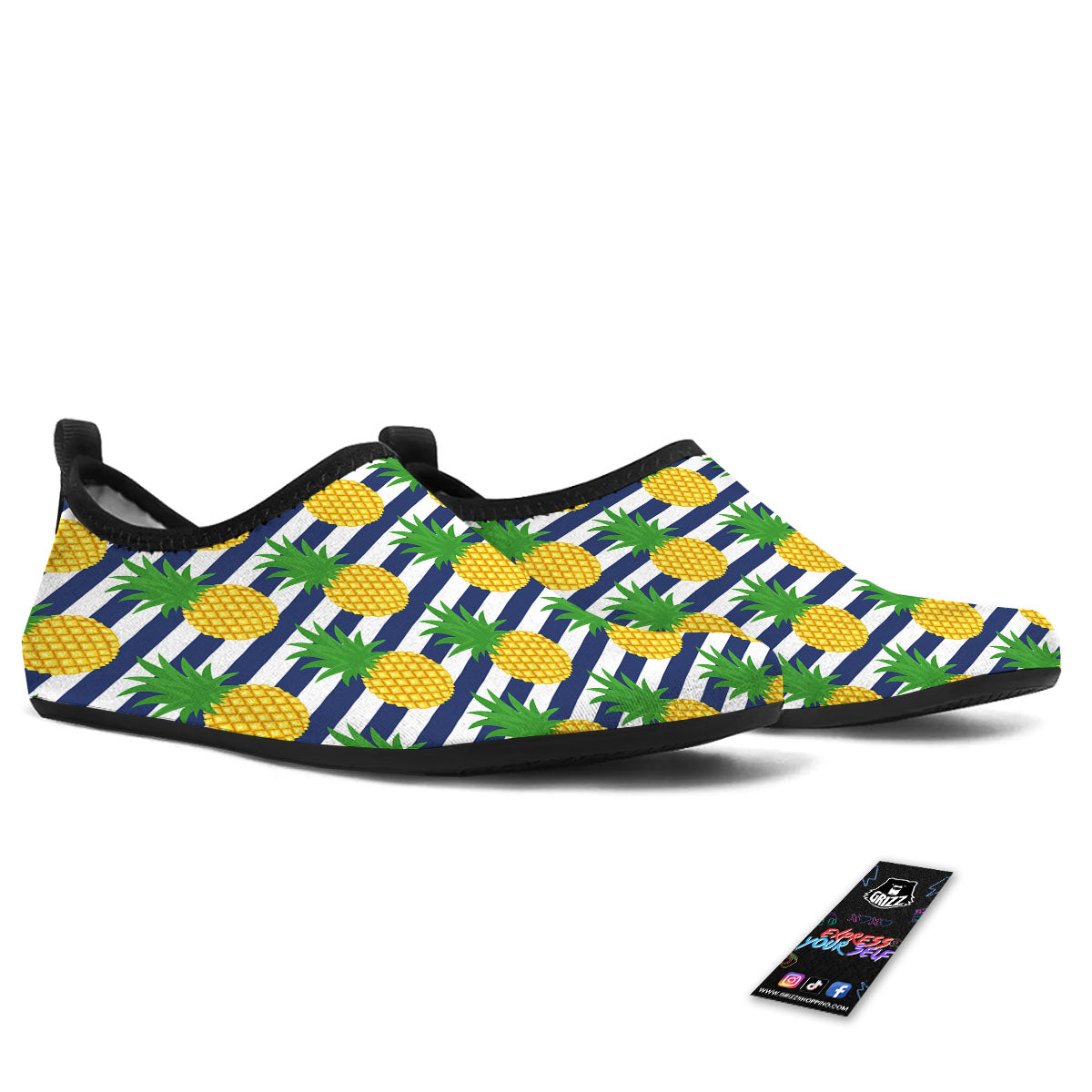 Striped Pineapple Print Pattern Water Shoes-grizzshop