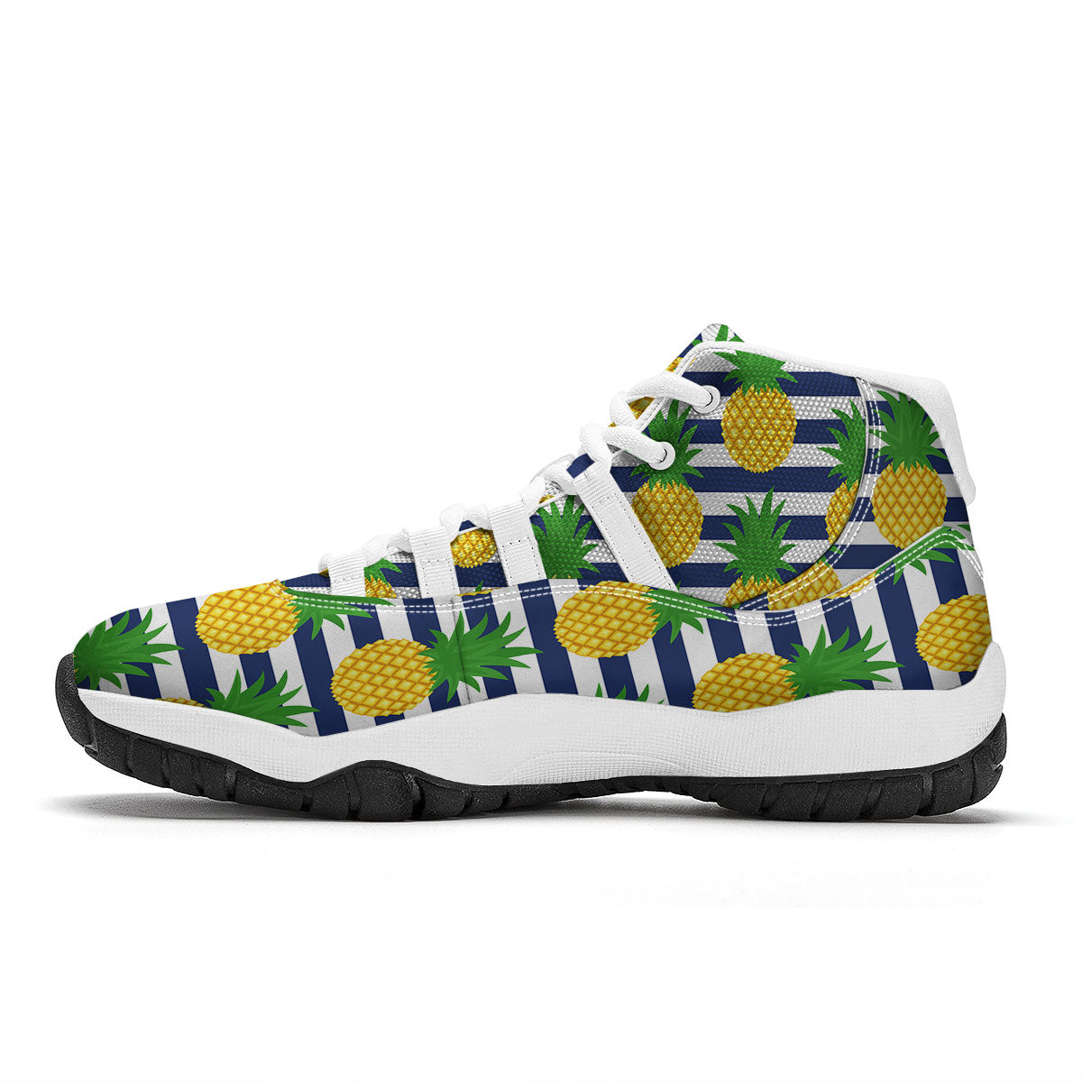 Striped Pineapple Print Pattern White Bball Shoes-grizzshop