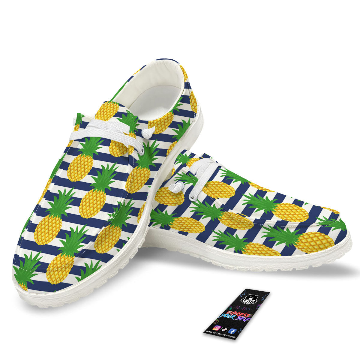 Striped Pineapple Print Pattern White Loafers-grizzshop
