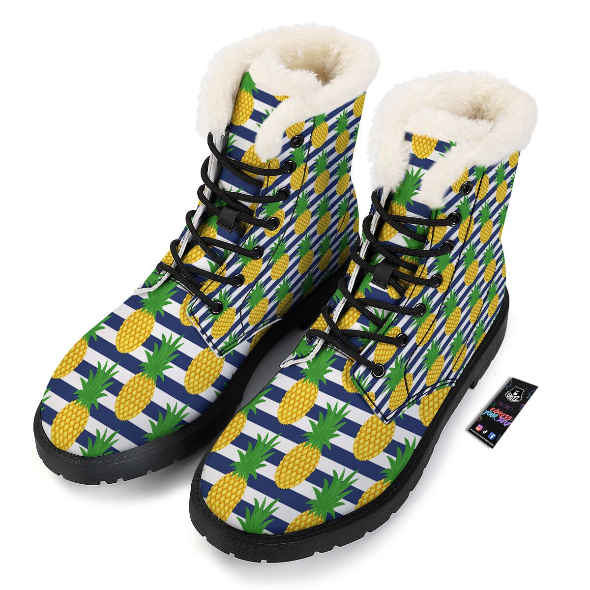 Striped Pineapple Print Pattern Winter Boots-grizzshop