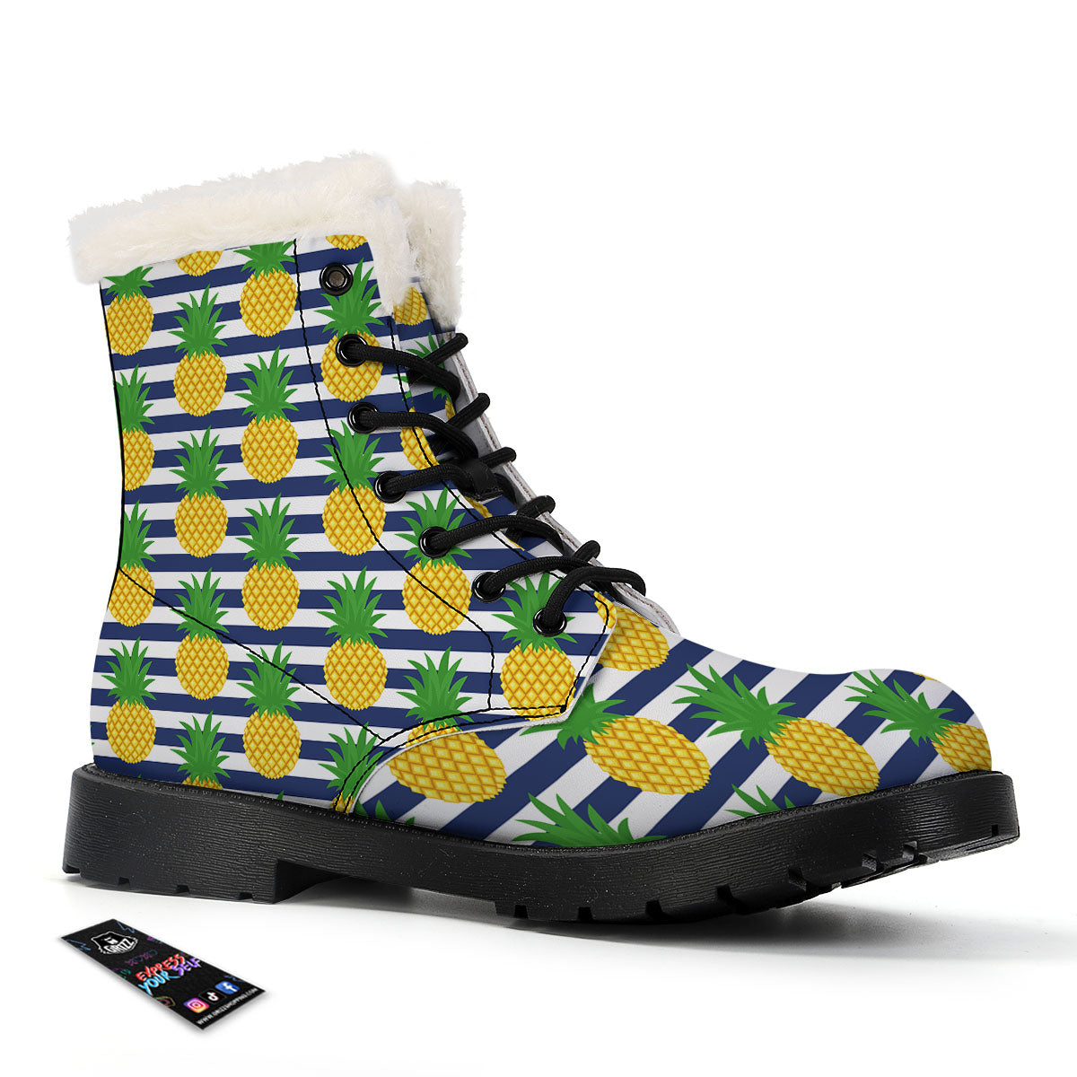 Striped Pineapple Print Pattern Winter Boots-grizzshop