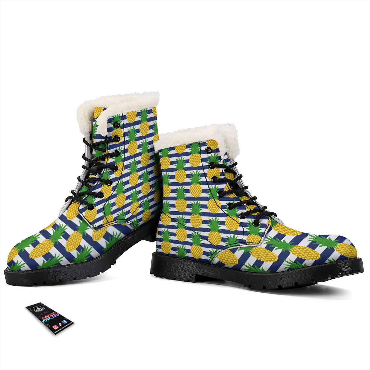 Striped Pineapple Print Pattern Winter Boots-grizzshop