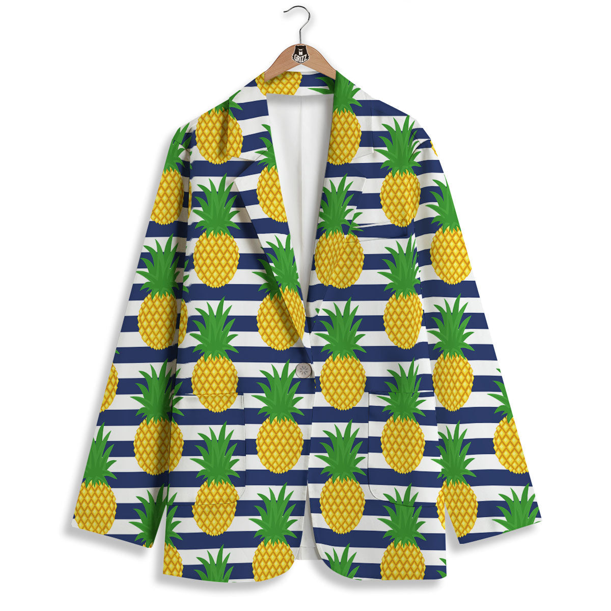 Striped Pineapple Print Pattern Women's Blazer-grizzshop