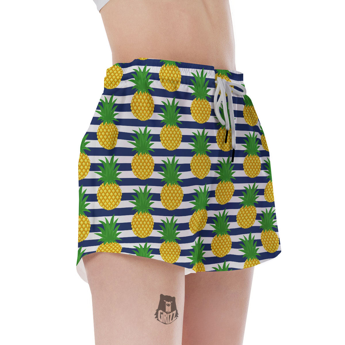 Striped Pineapple Print Pattern Women's Shorts-grizzshop