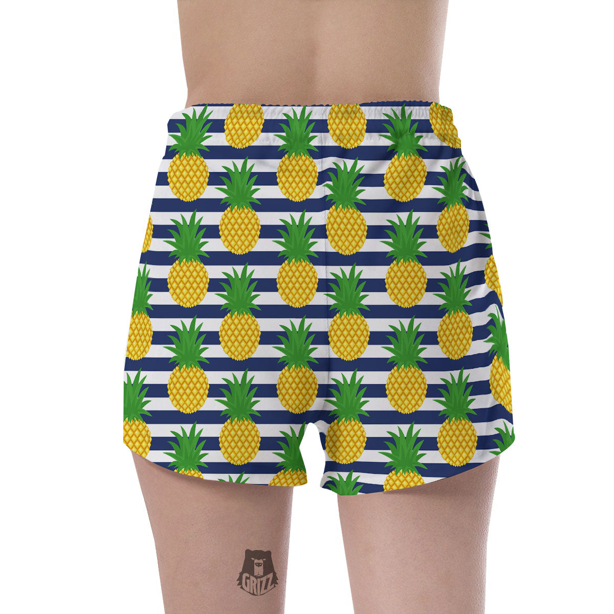 Striped Pineapple Print Pattern Women's Shorts-grizzshop