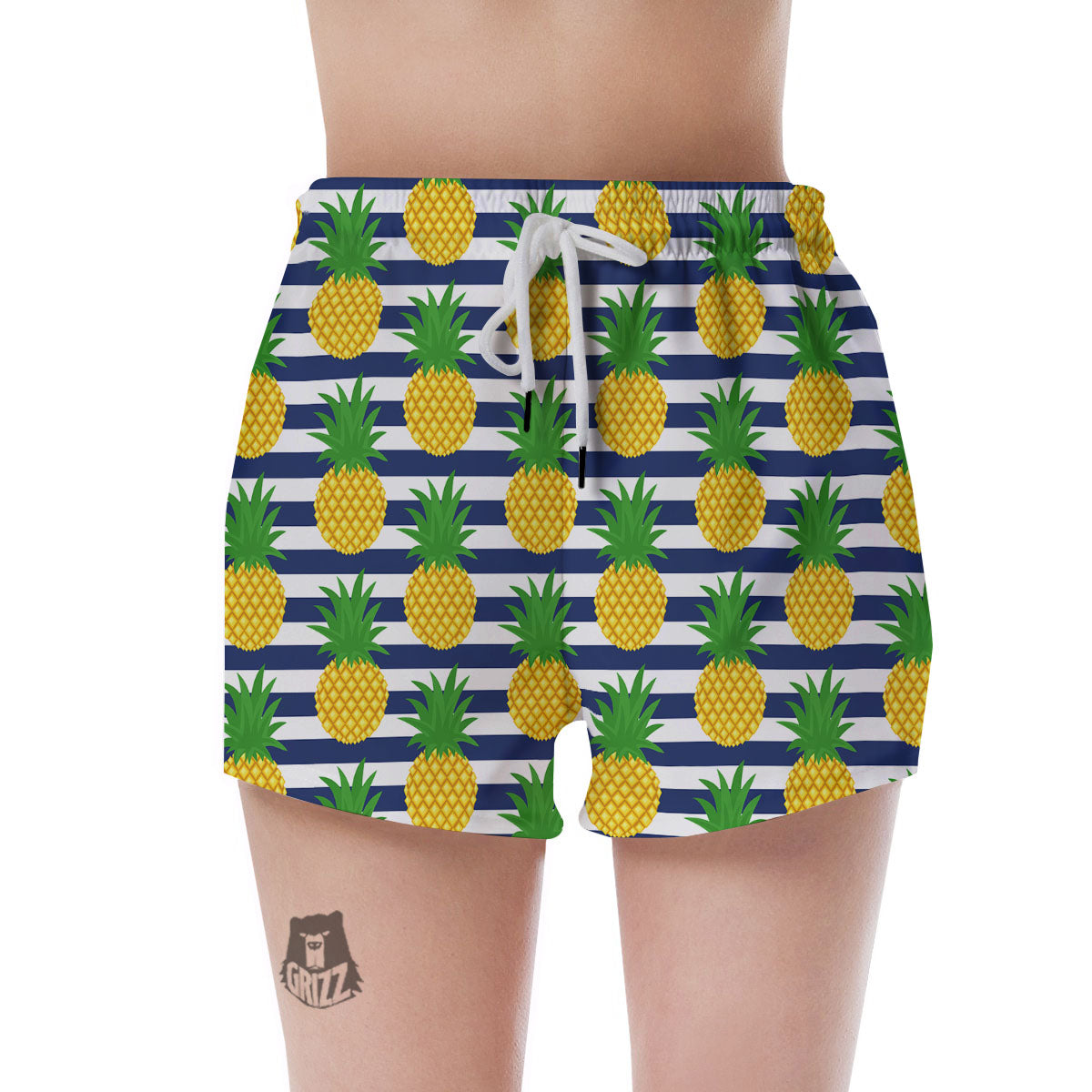 Striped Pineapple Print Pattern Women's Shorts-grizzshop