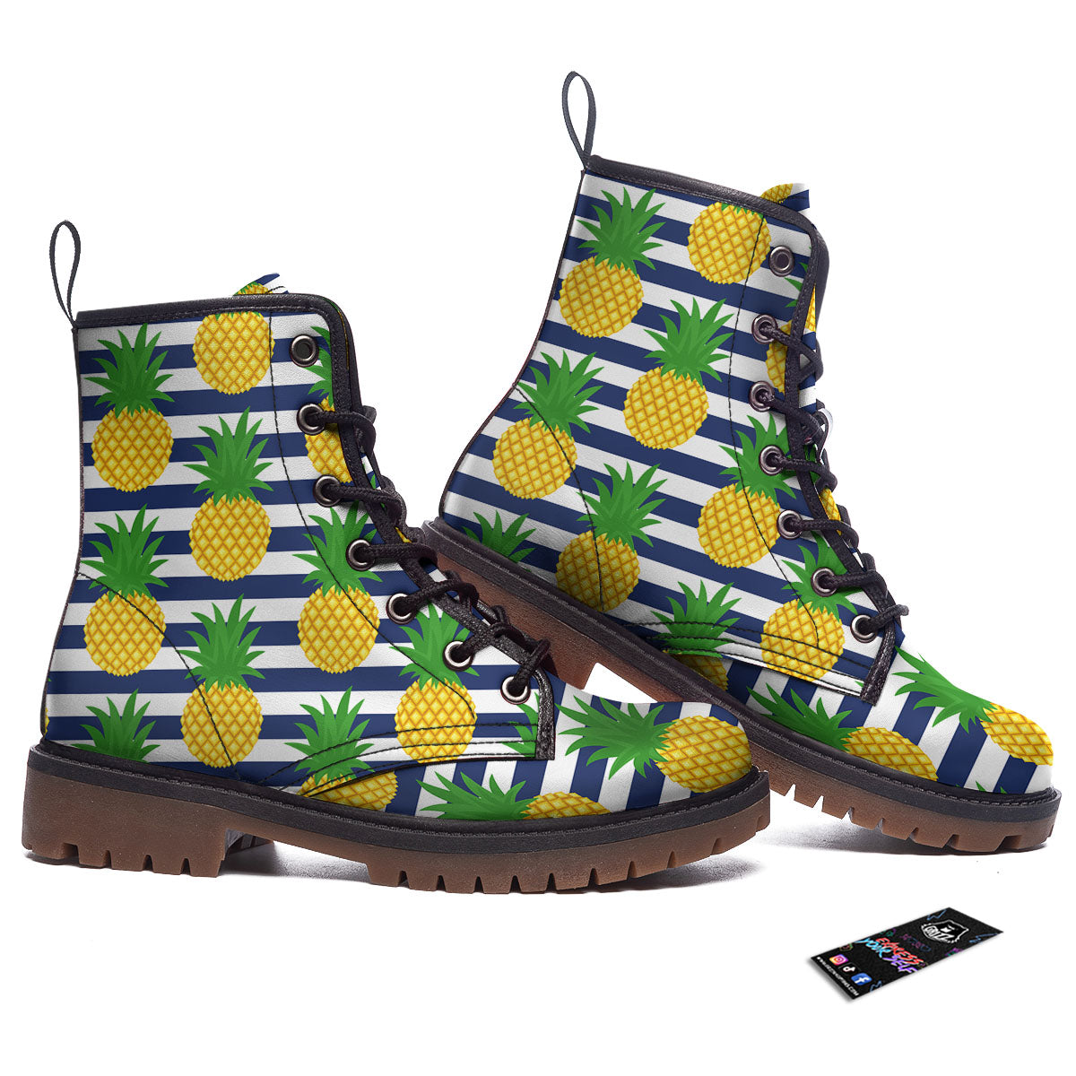 Striped Pineapple Print Pattern Work Boots-grizzshop