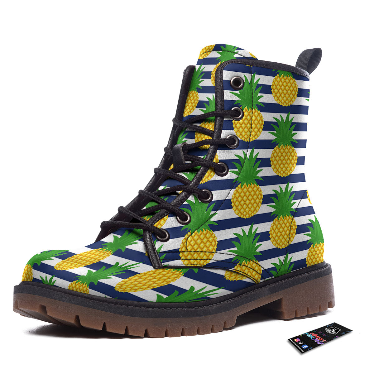 Striped Pineapple Print Pattern Work Boots-grizzshop