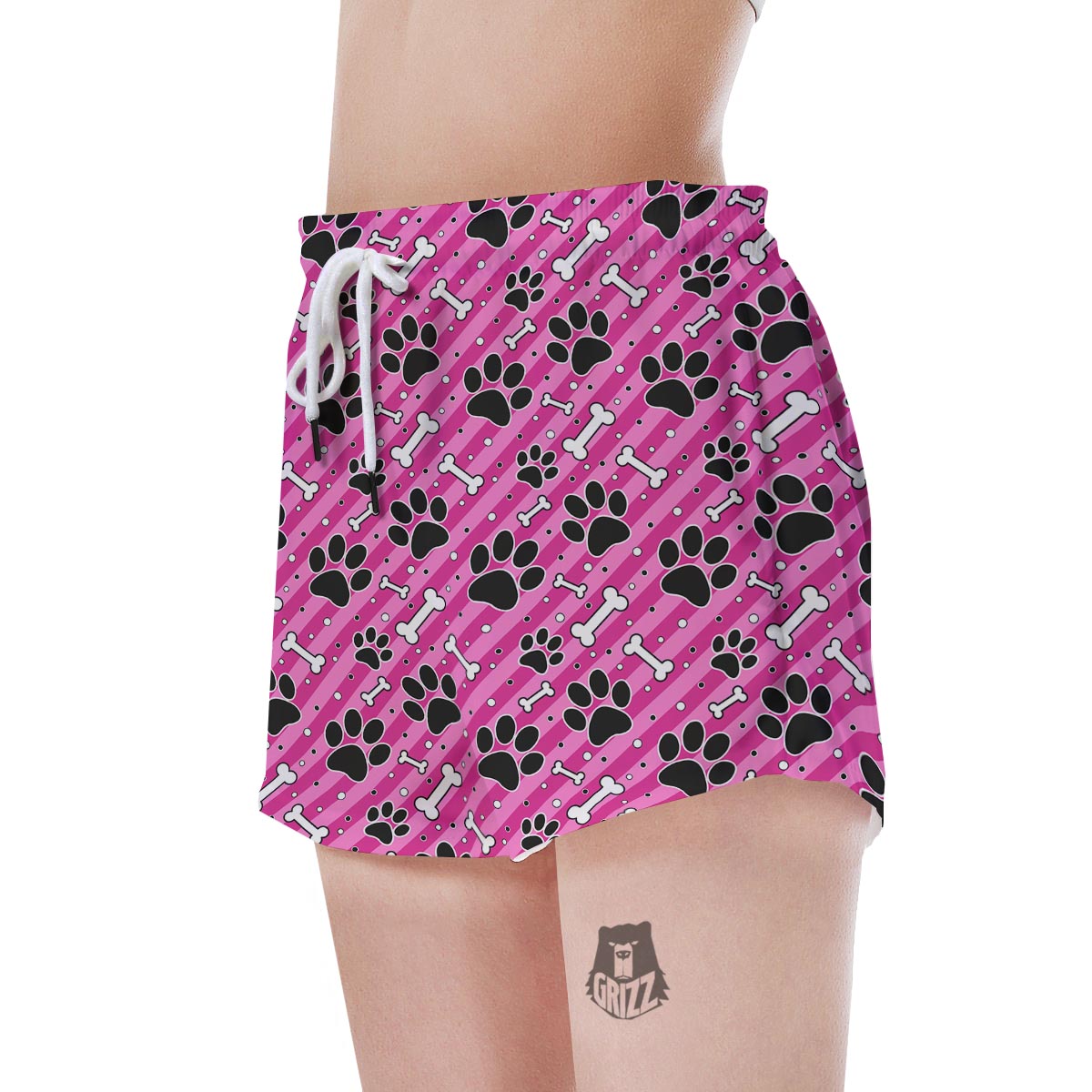 Striped Pink Paw Women's Shorts-grizzshop