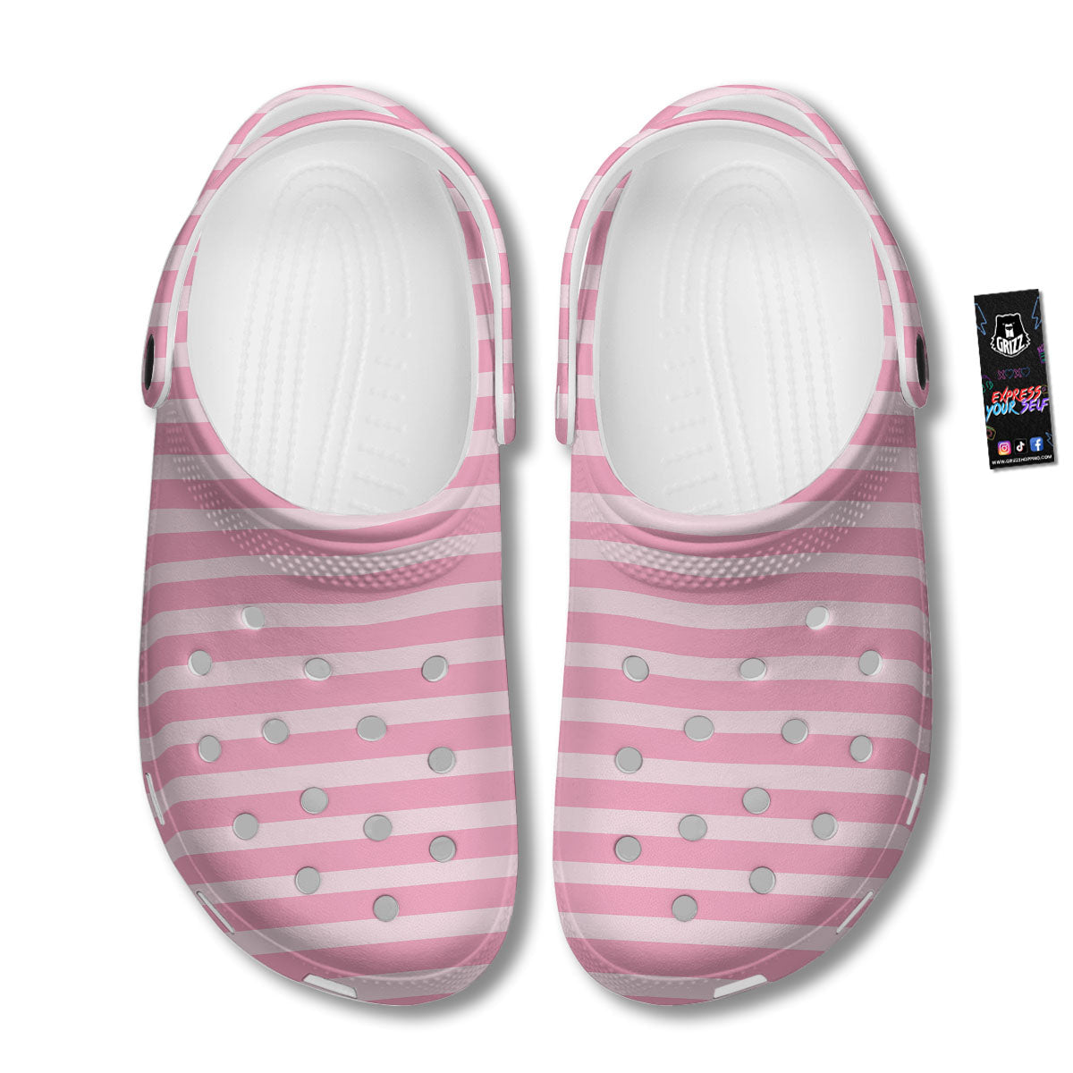 Striped Pink Print Pattern Clog-grizzshop