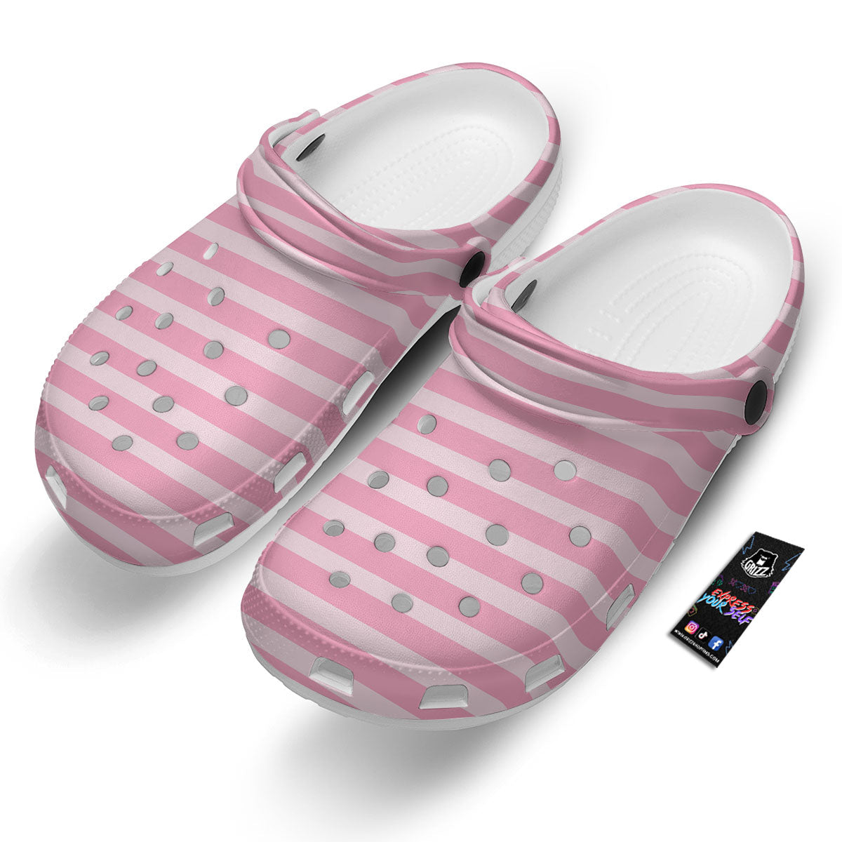 Striped Pink Print Pattern Clog-grizzshop