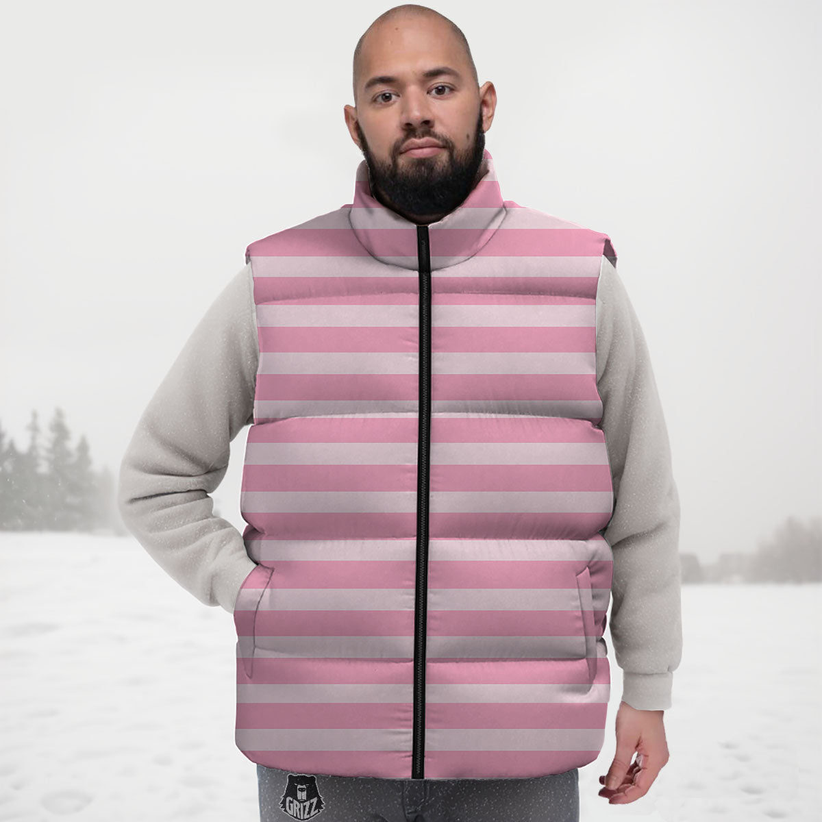 Striped Pink Print Pattern Down Vest