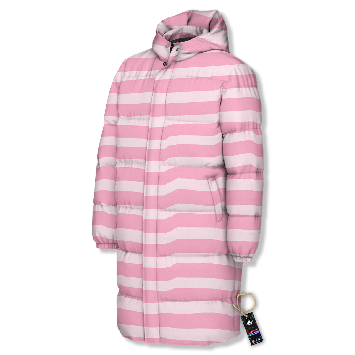 Striped Pink Print Pattern Long Down Jacket-grizzshop