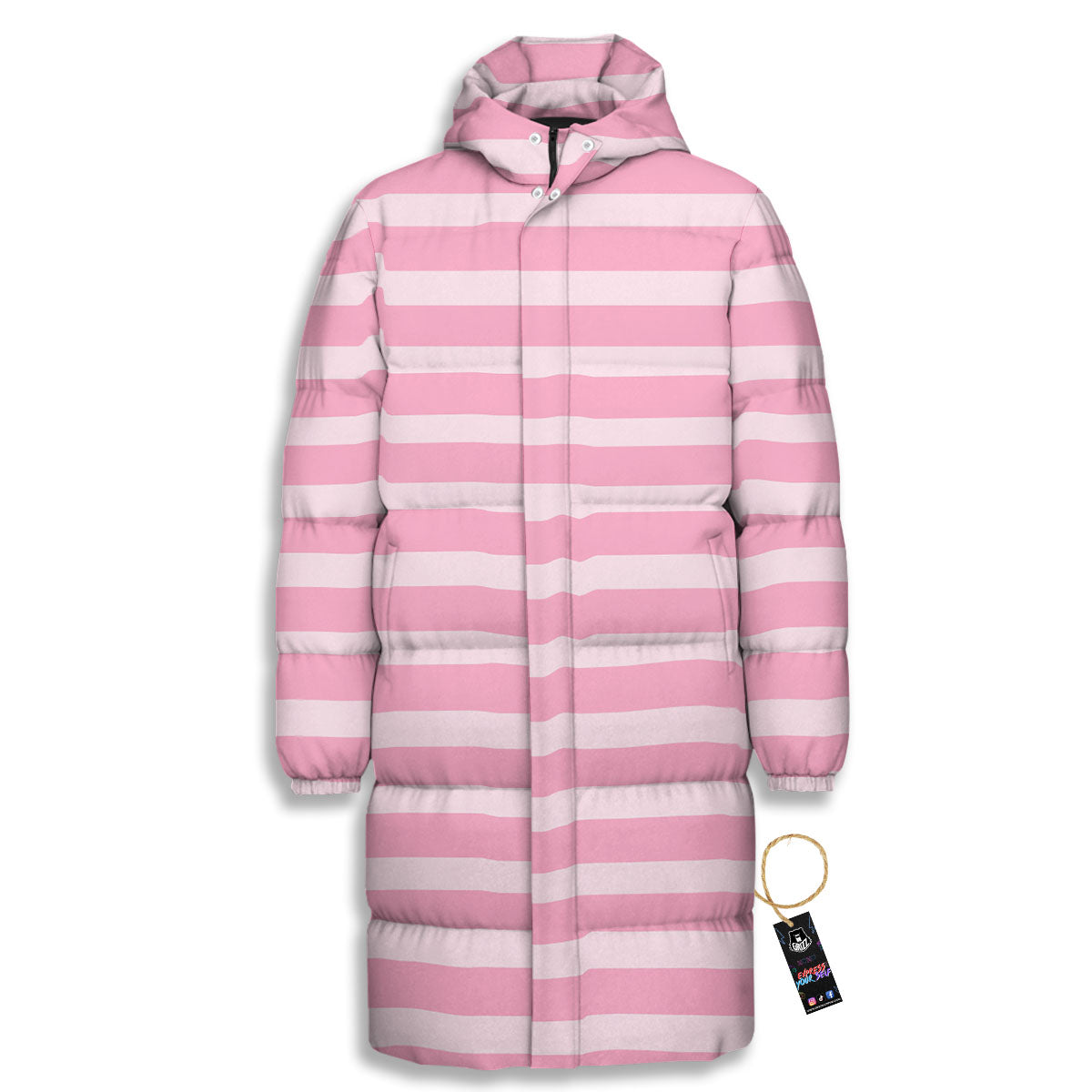 Striped Pink Print Pattern Long Down Jacket-grizzshop