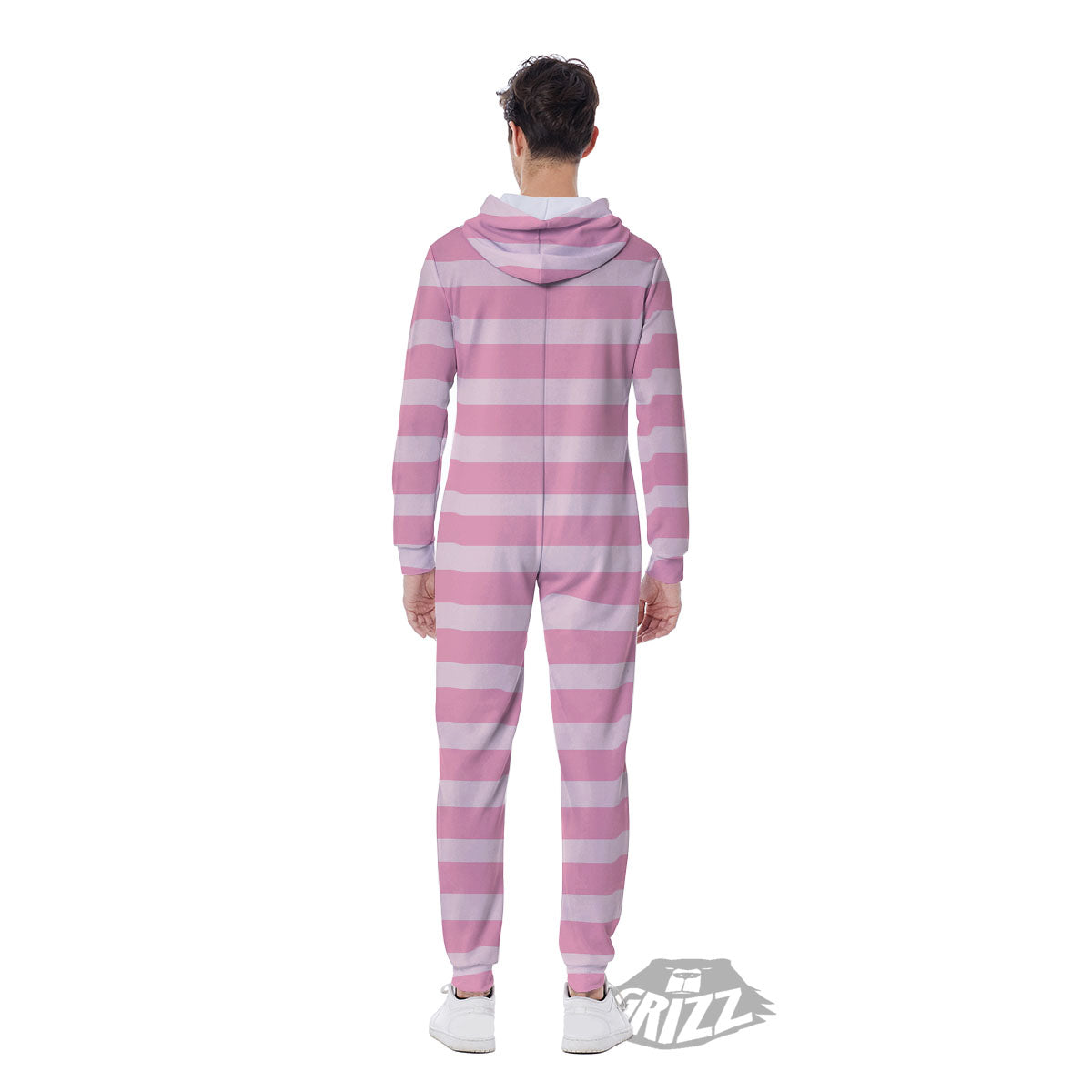 Striped Pink Print Pattern Men's Jumpsuit-grizzshop